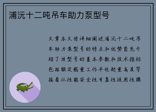浦沅十二吨吊车助力泵型号